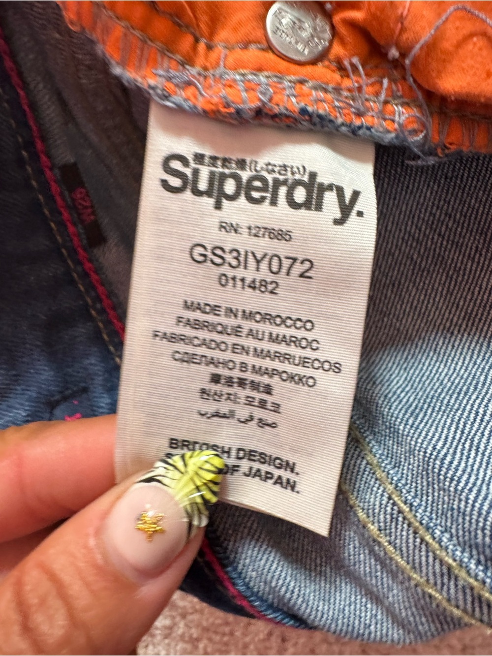 Superdry Women's Blue Distressed Denim Shorts with Orange Trim - Picture 7 of 9